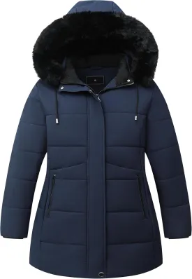 KAIDER Women's Plus Size Winter Coat Waterproof warm Down Coat Detachable Hooded Parka Jacket