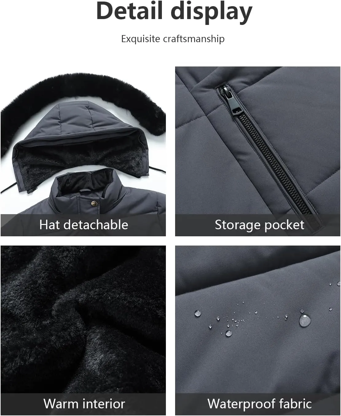 KAIDER Women's Plus Size Winter Coat Waterproof warm Down Coat Detachable Hooded Parka Jacket