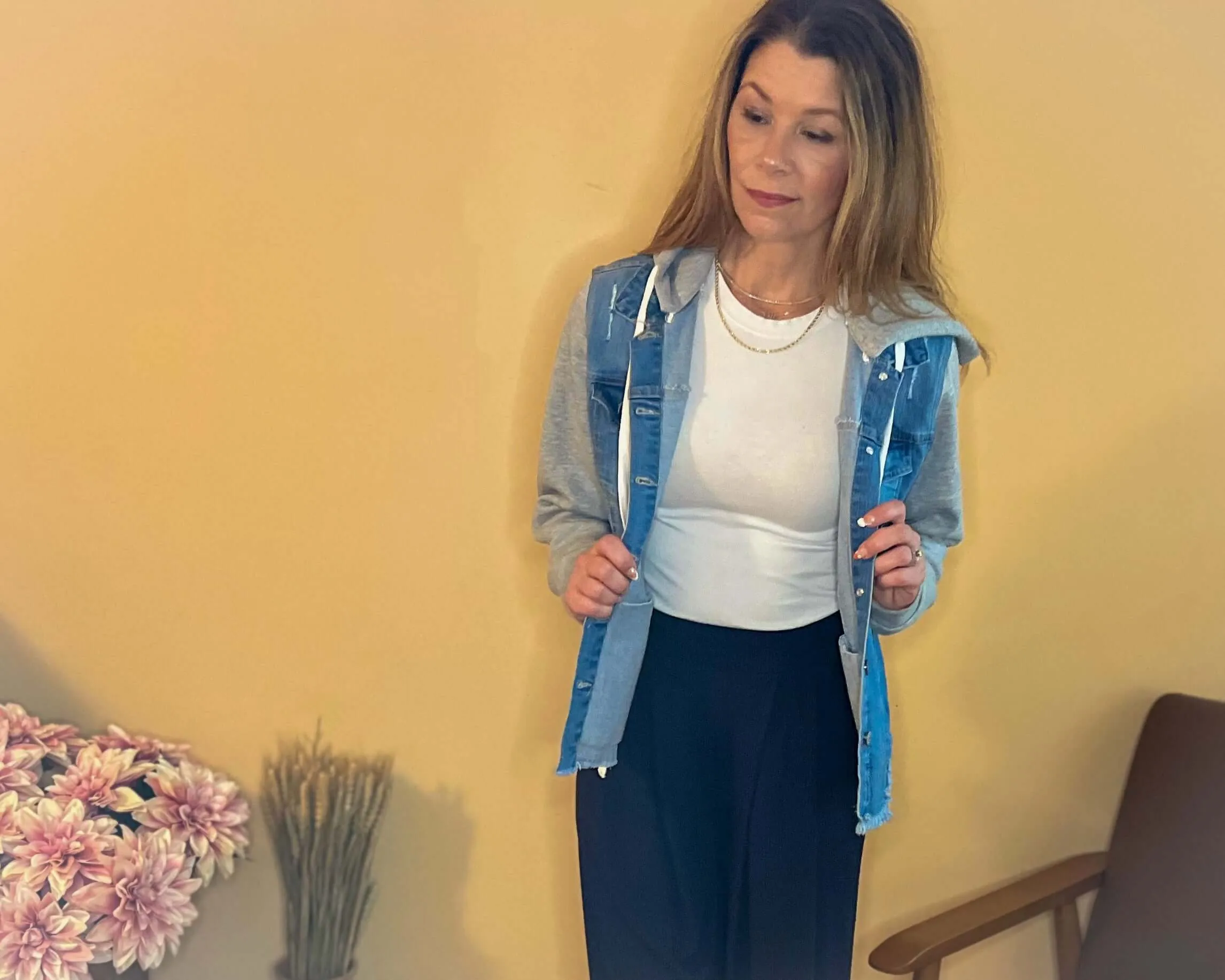 KanCan Kiele French Terry Hooded Denim Jacket
