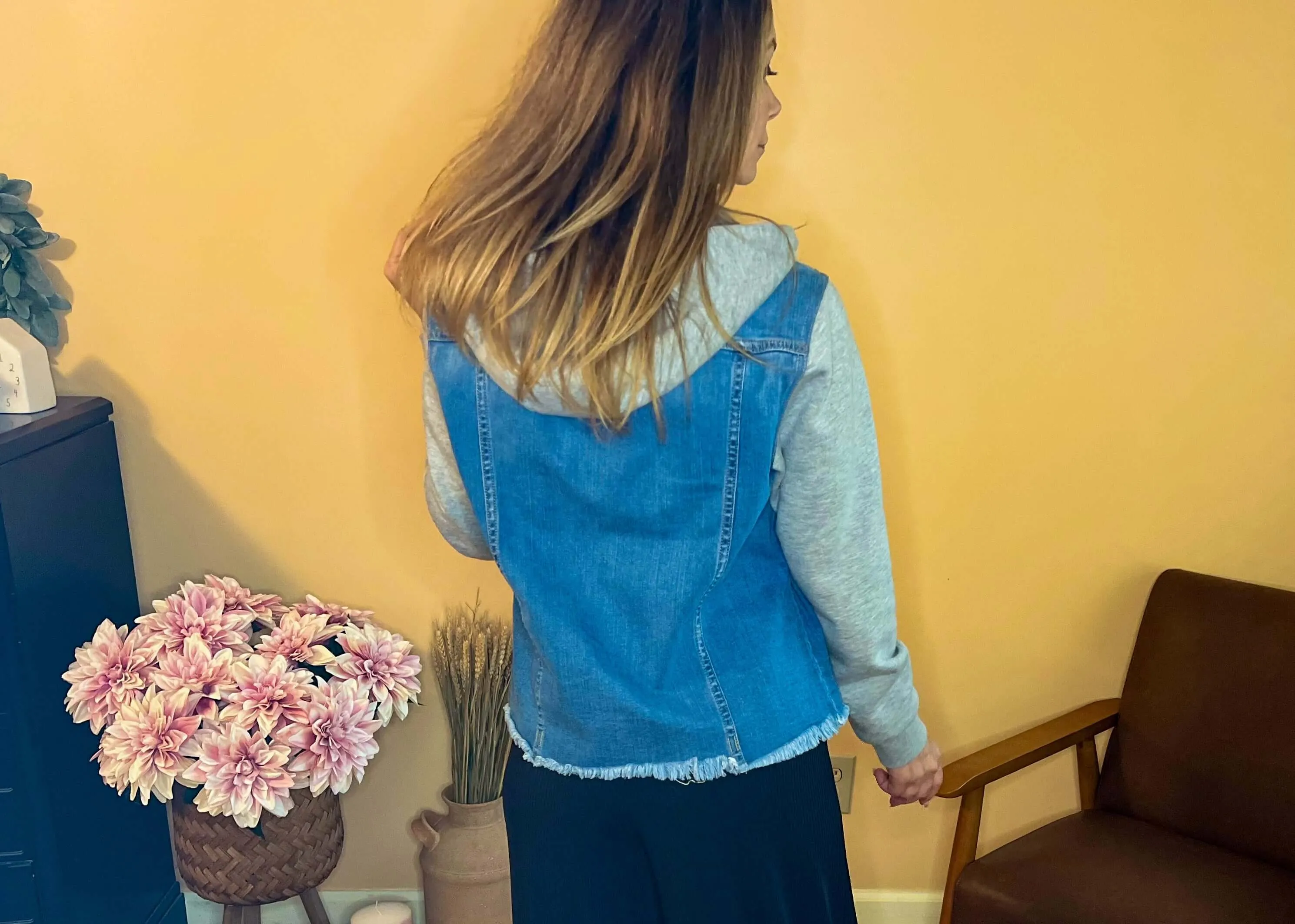 KanCan Kiele French Terry Hooded Denim Jacket