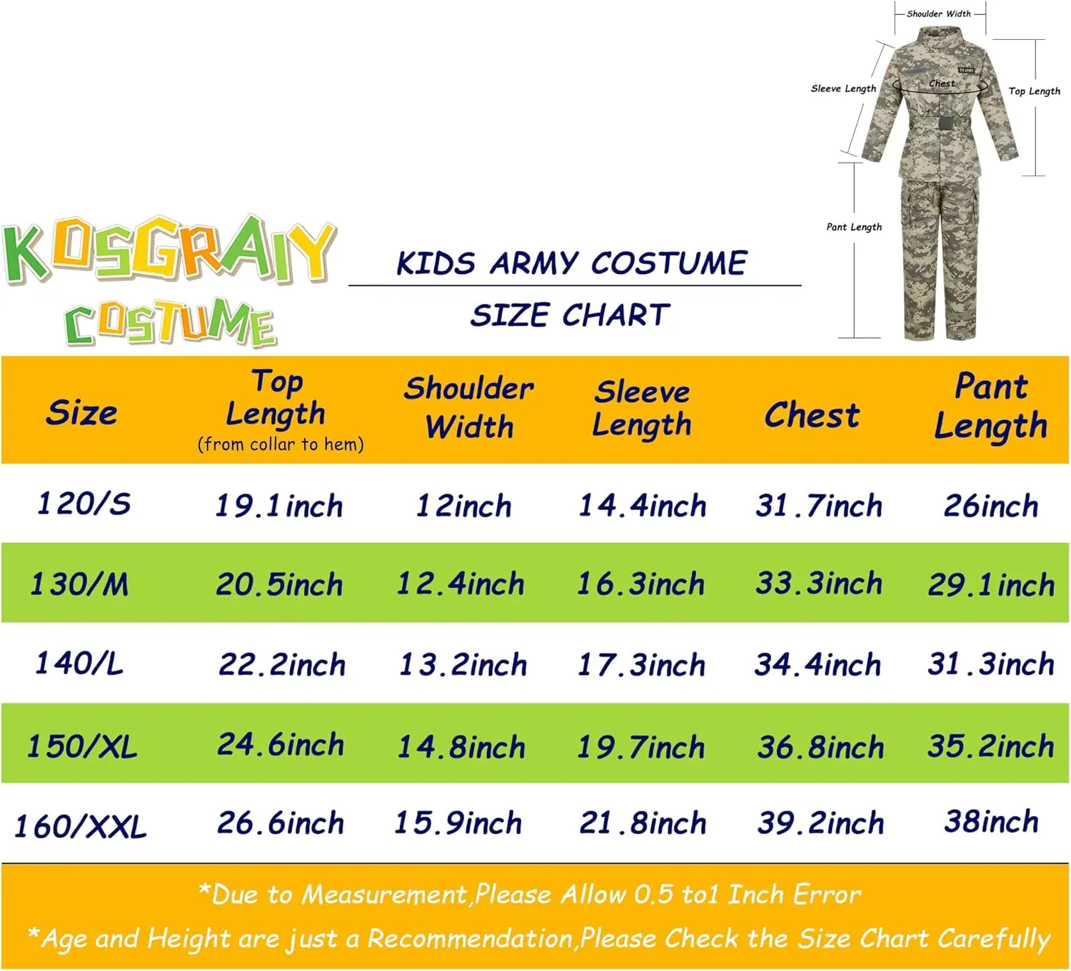 Kid Army Costume,Deluxe Soldier Costume Boy and Girl,Army Camouflage Uniform for Kid