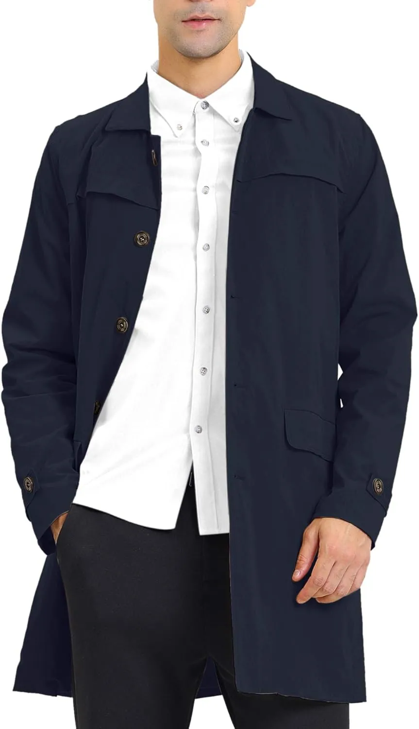 Lars Amadeus Men's Trench Coat Single Breasted Button Down Jacket Long Overcoat