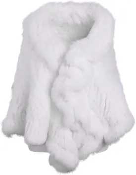 Luxury Women's Winter Real Natural Rabbit Fur Hand Knitted Cape Ruffle Design Wedding Party Shawl Lady Poncho
