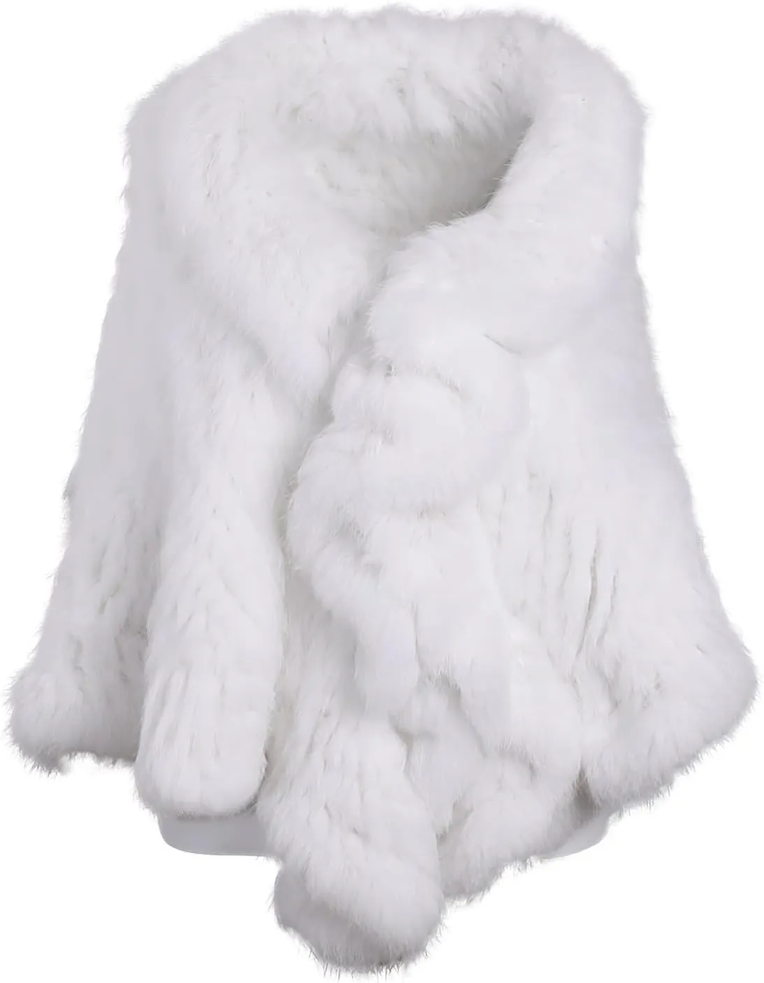 Luxury Women's Winter Real Natural Rabbit Fur Hand Knitted Cape Ruffle Design Wedding Party Shawl Lady Poncho