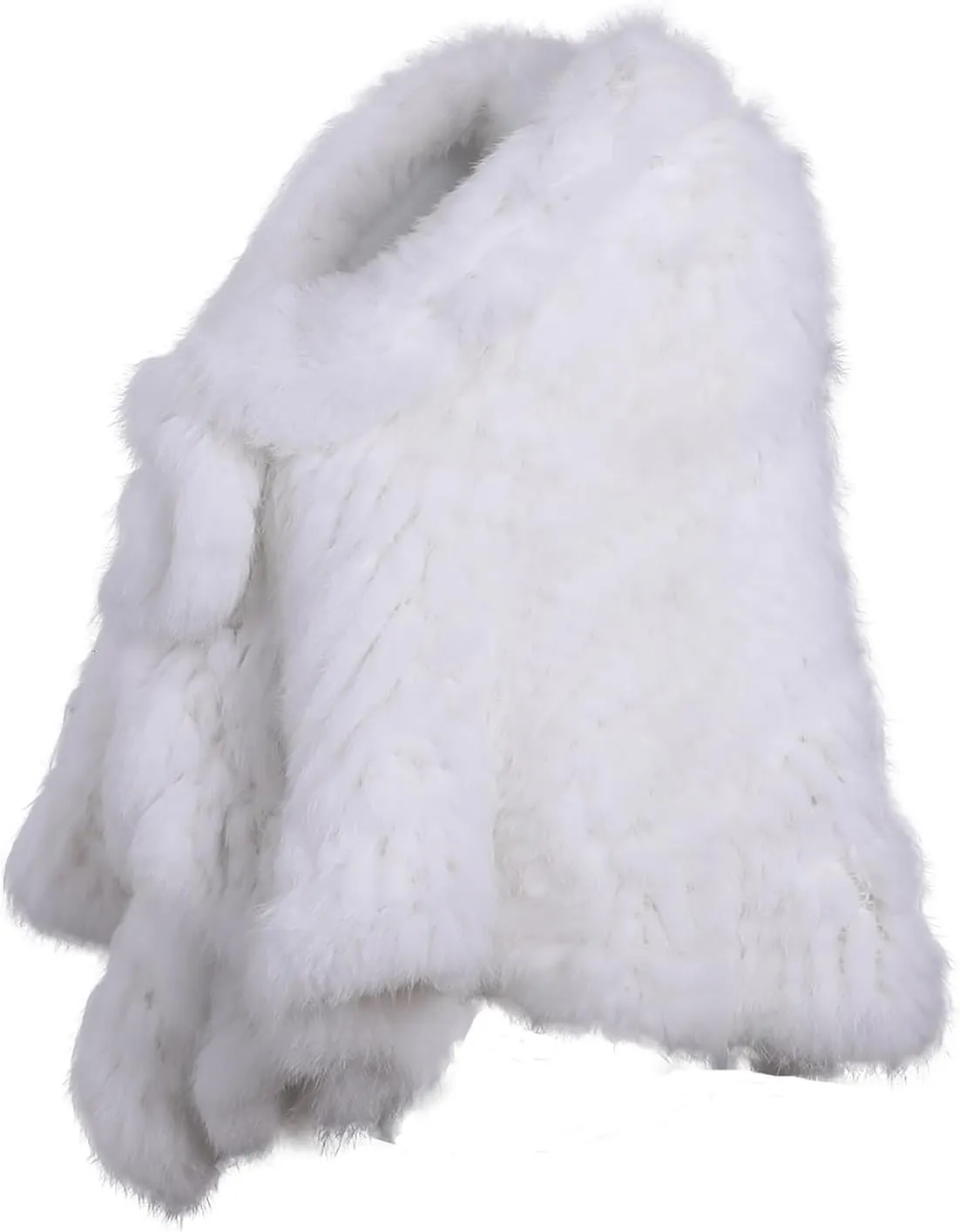 Luxury Women's Winter Real Natural Rabbit Fur Hand Knitted Cape Ruffle Design Wedding Party Shawl Lady Poncho