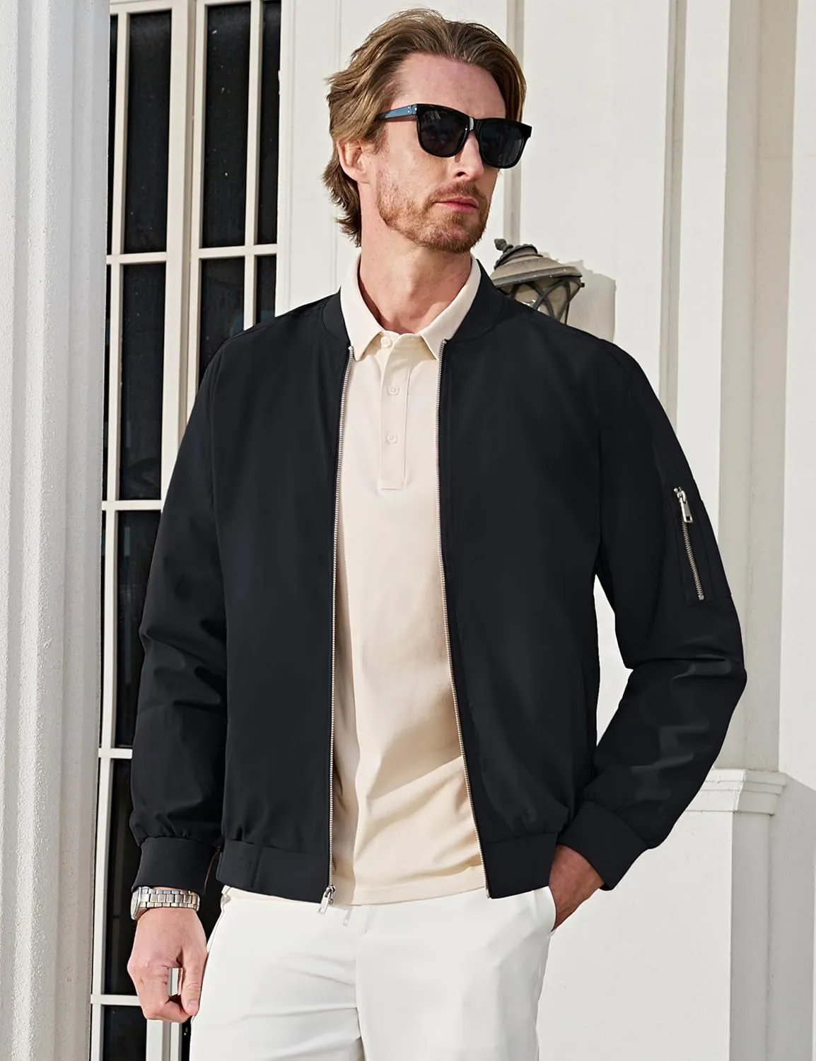 MAGCOMSEN Men's Bomber Jacket Lightweight Casual Windbreaker Spring Fall Zip Up Coat with 5 Pocket