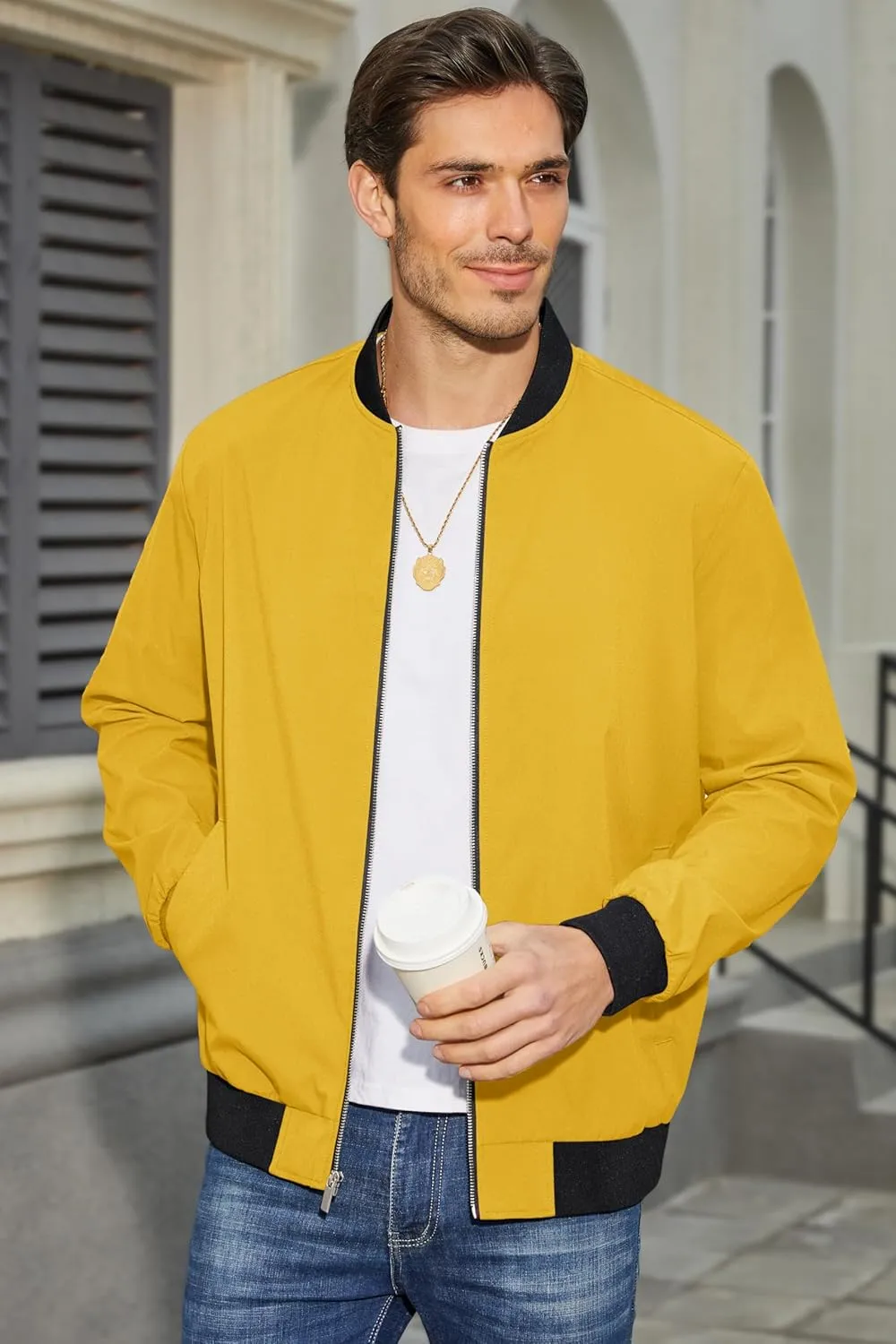 MAGCOMSEN Men's Bomber Jacket Lightweight Casual Zip Up Windbreaker Spring Fall Golf Coat with Pockets