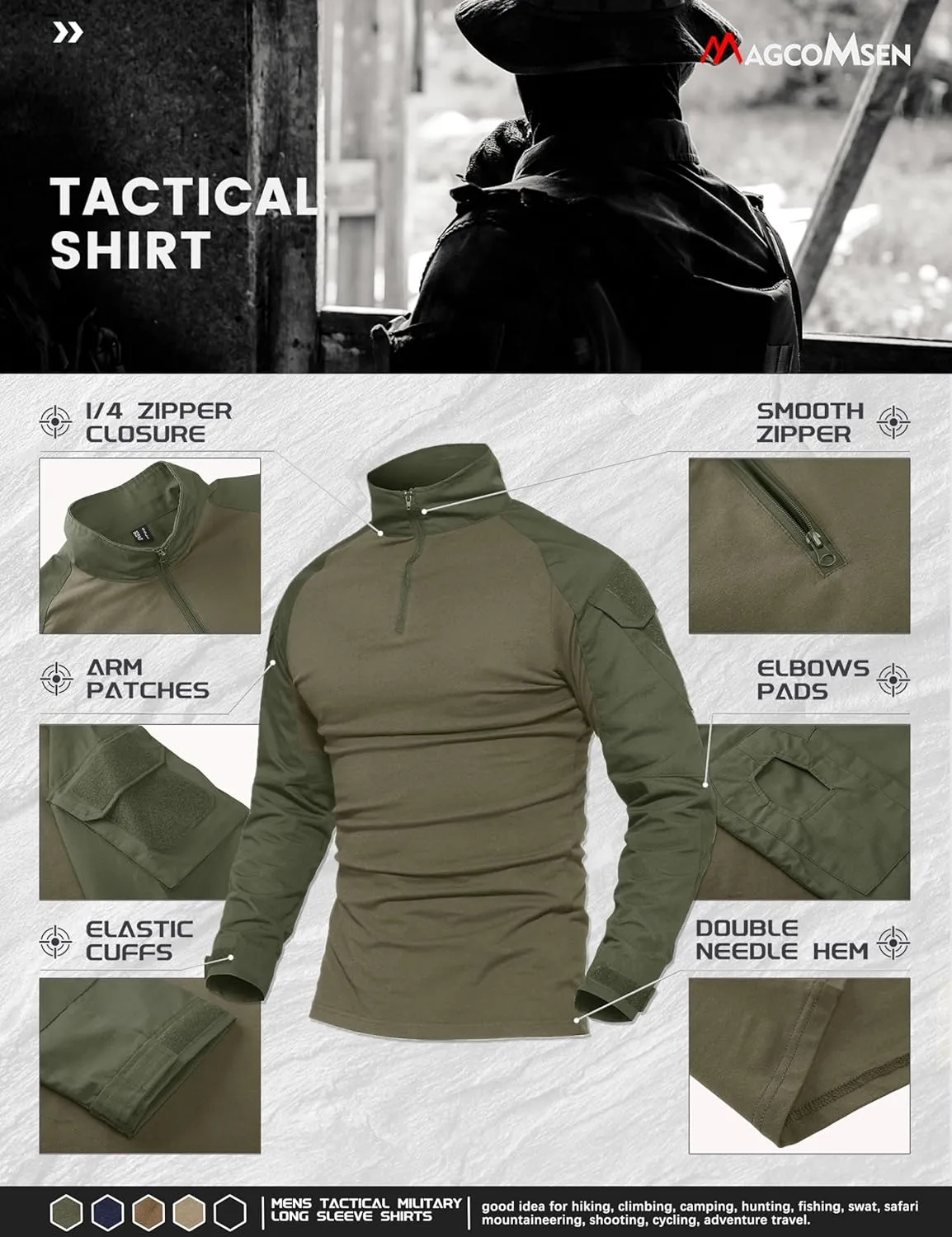 MAGCOMSEN Men's Tactical Military Shirts 1/4 Zip Long Sleeve Shirt with Pockets