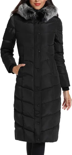 Molodo Women's Long Down Coat with Fur Hood Maxi Down Parka Puffer Jacket
