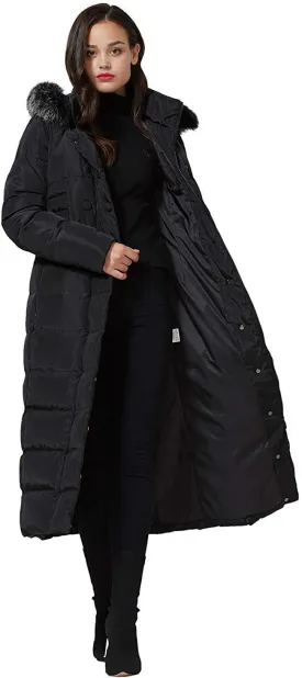 Molodo Women's Long Down Coat with Fur Hood Maxi Down Parka Puffer Jacket