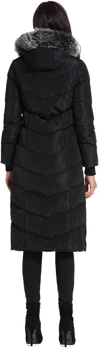 Molodo Women's Long Down Coat with Fur Hood Maxi Down Parka Puffer Jacket