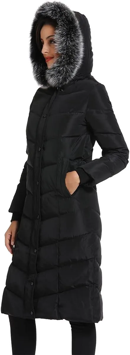 Molodo Women's Long Down Coat with Fur Hood Maxi Down Parka Puffer Jacket