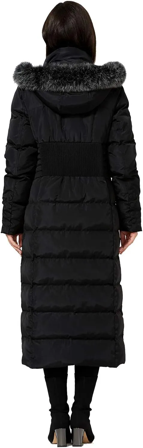 Molodo Women's Long Down Coat with Fur Hood Maxi Down Parka Puffer Jacket
