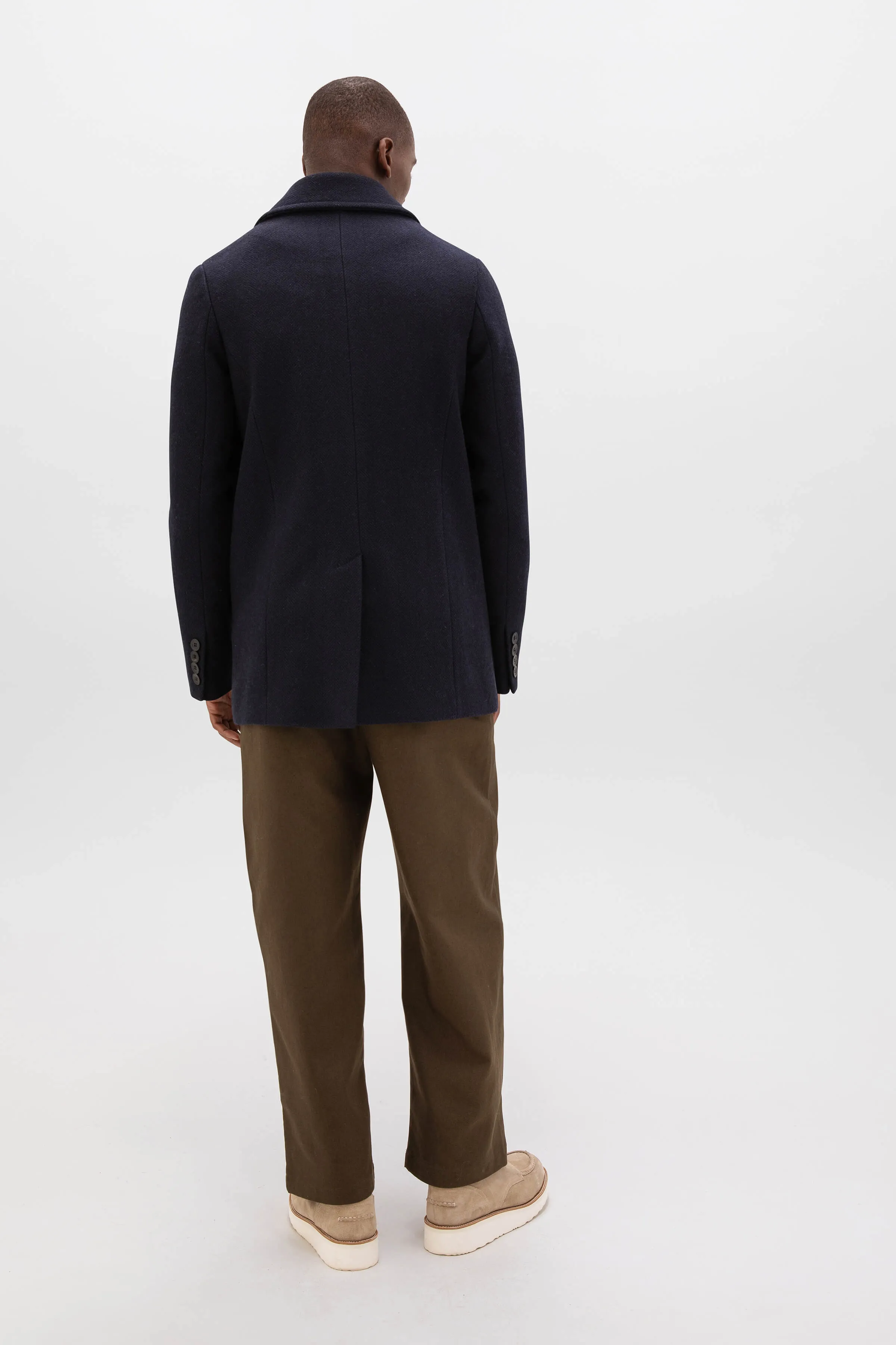 Navy & Black Herringbone Pea Coat