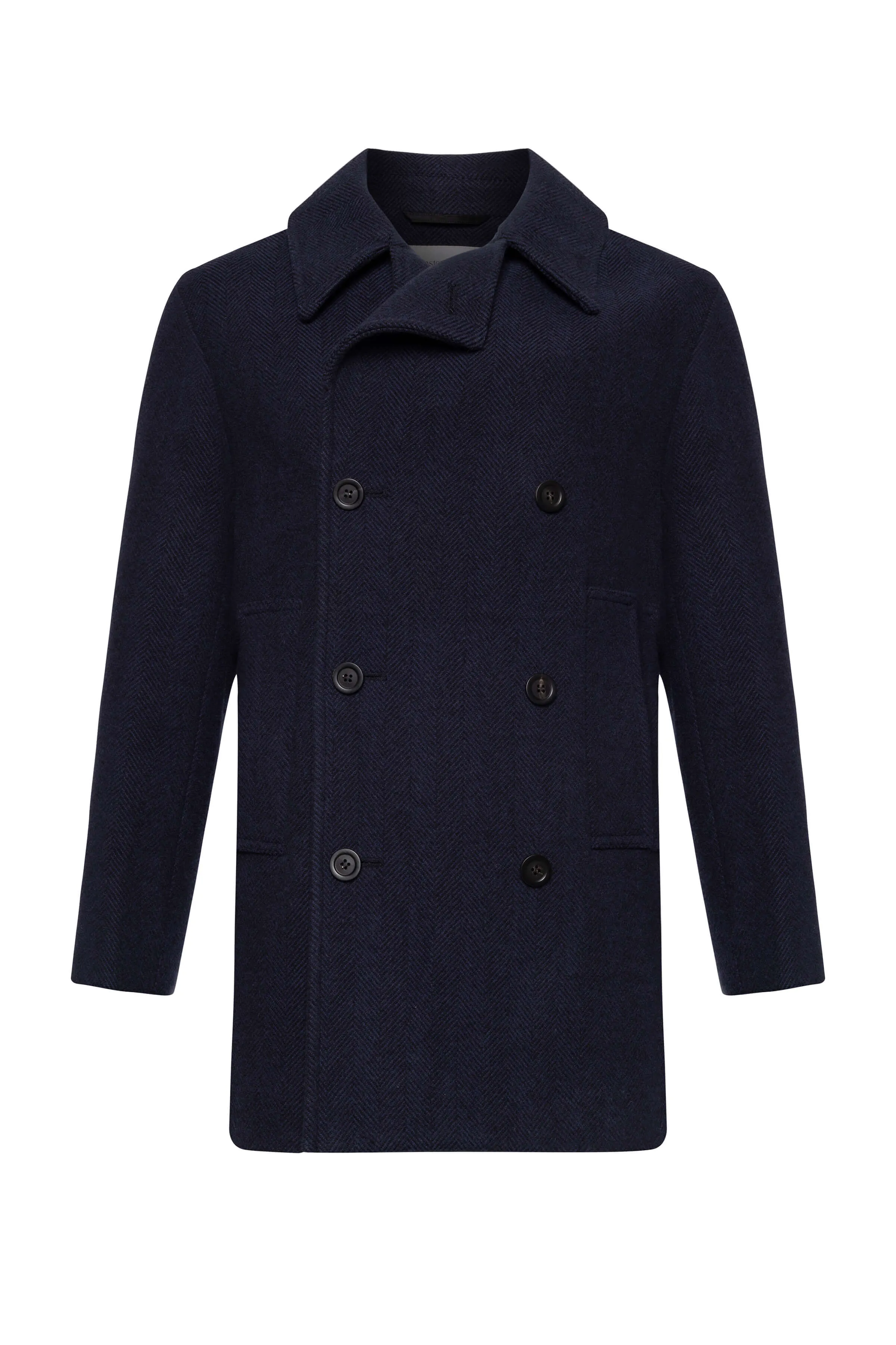 Navy & Black Herringbone Pea Coat