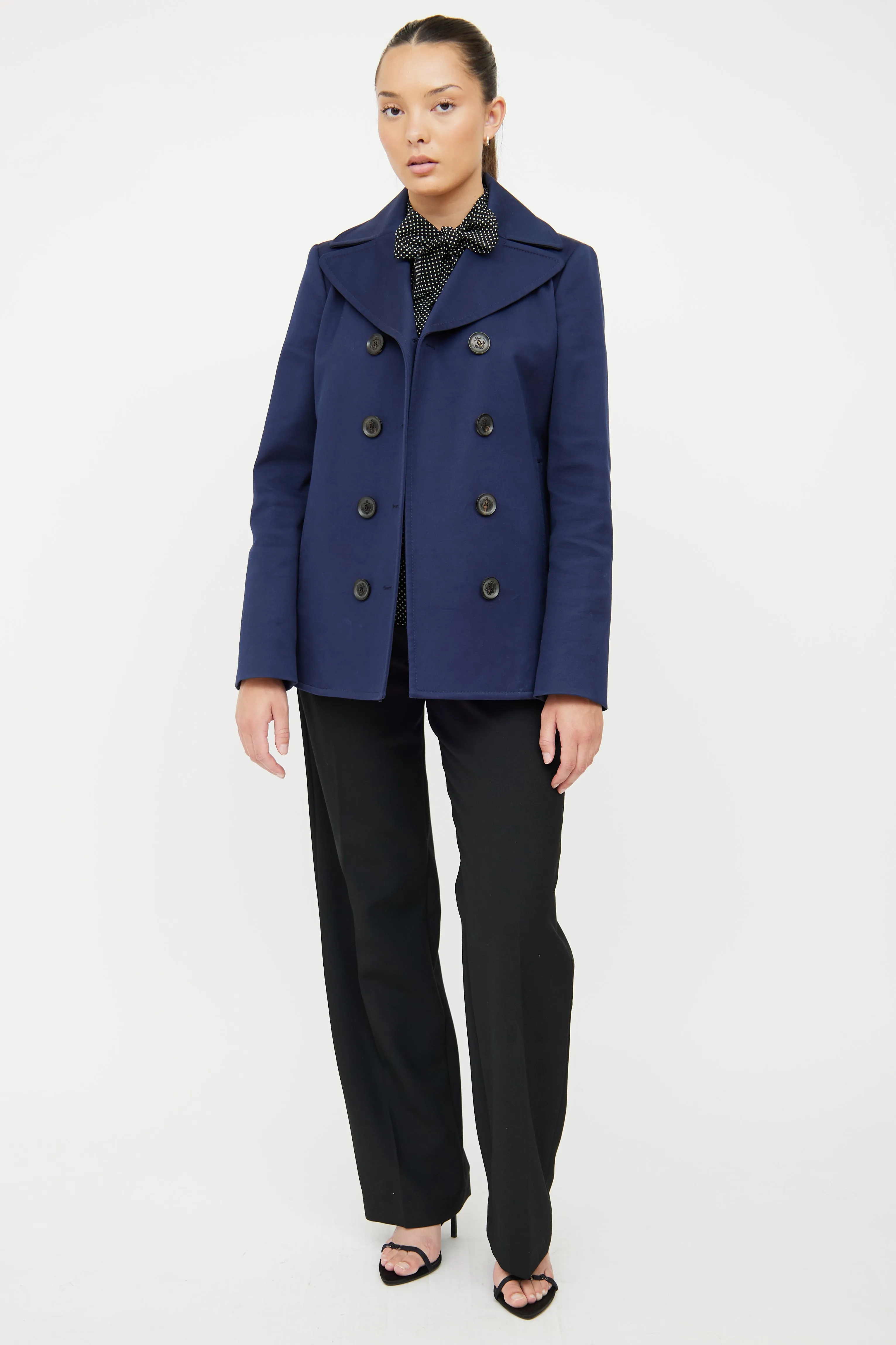 Navy Cotton Double Breasted Pea Coat