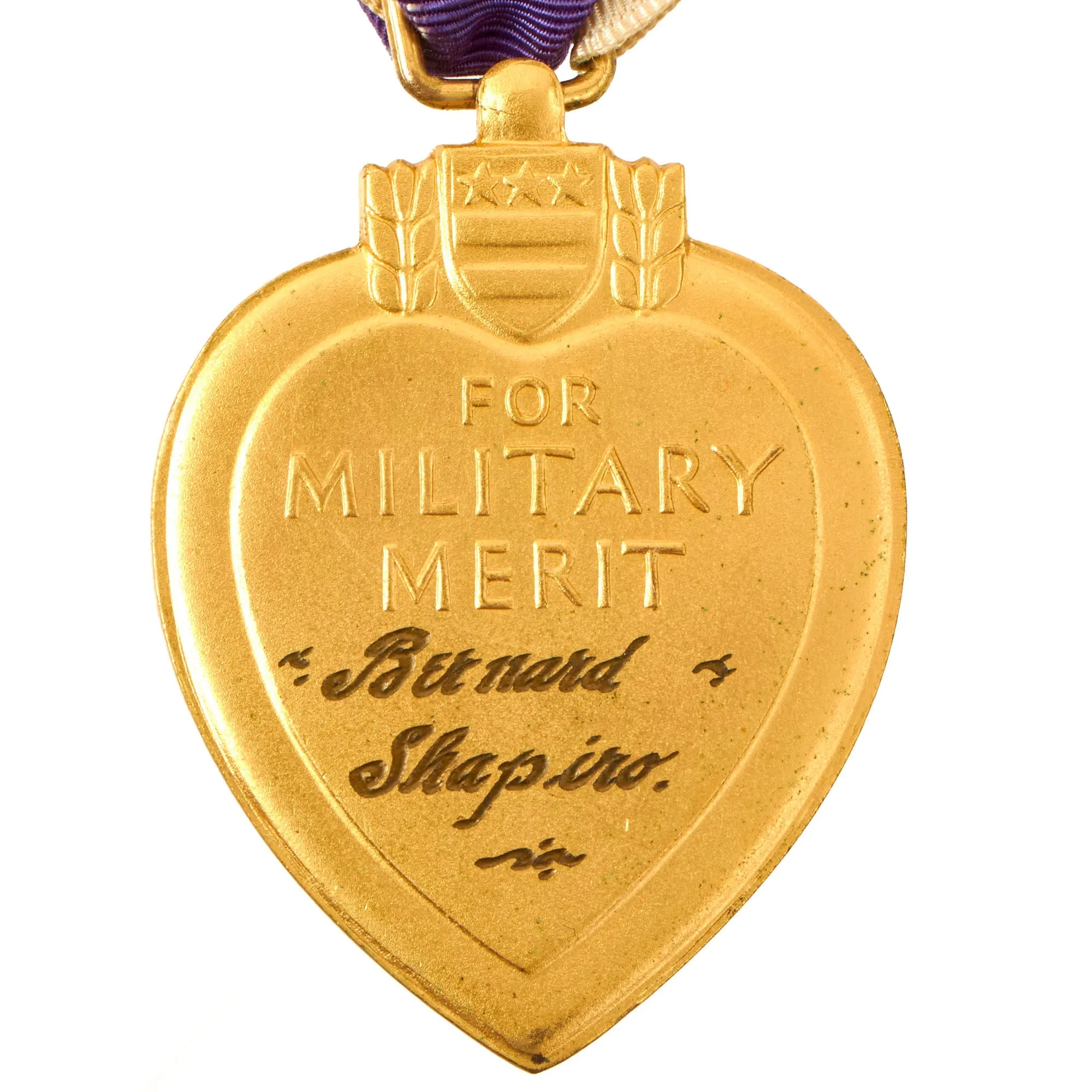 Original U.S. WWII Privately Engraved Purple Heart & Pin in Original Box - Silver Star Recipient