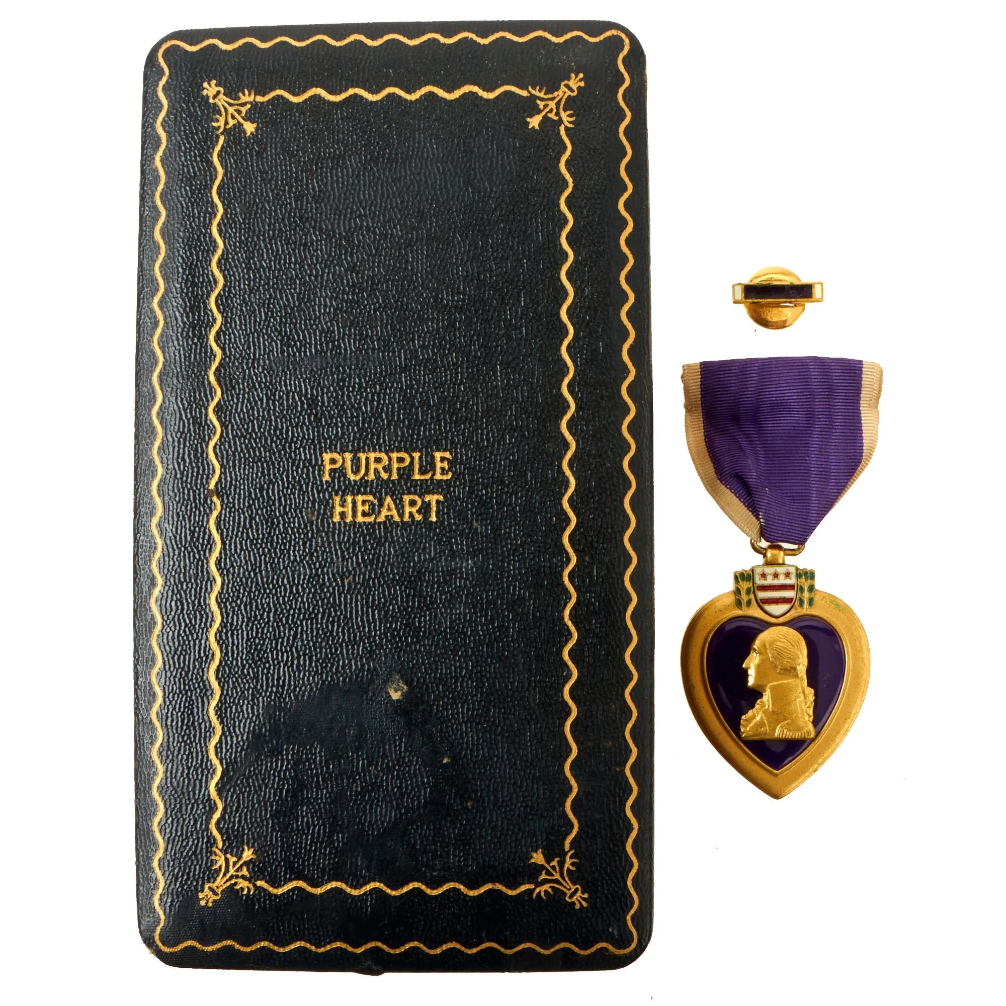 Original U.S. WWII Privately Engraved Purple Heart & Pin in Original Box - Silver Star Recipient