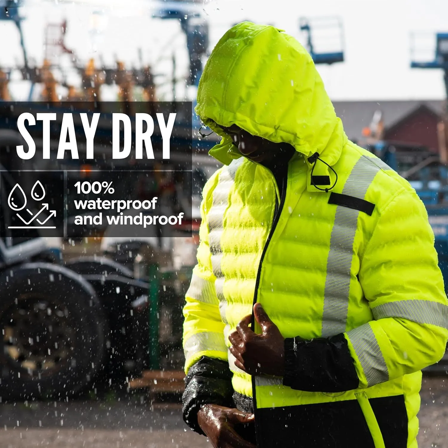 Pioneer Hi Vis Seamless Puffer Jacket for Men - High Visibility Waterproof Winter Parka - ANSI Class 3