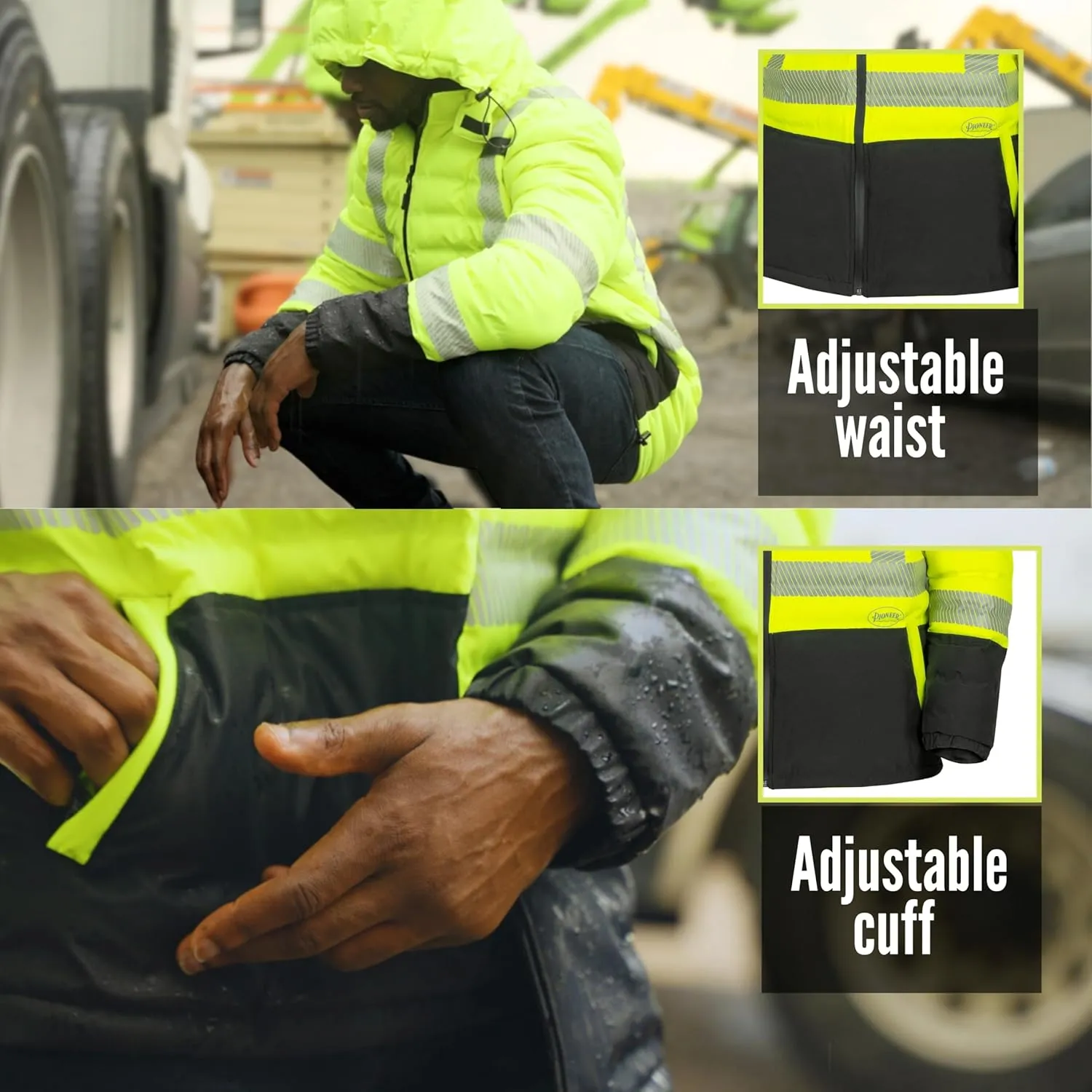 Pioneer Hi Vis Seamless Puffer Jacket for Men - High Visibility Waterproof Winter Parka - ANSI Class 3