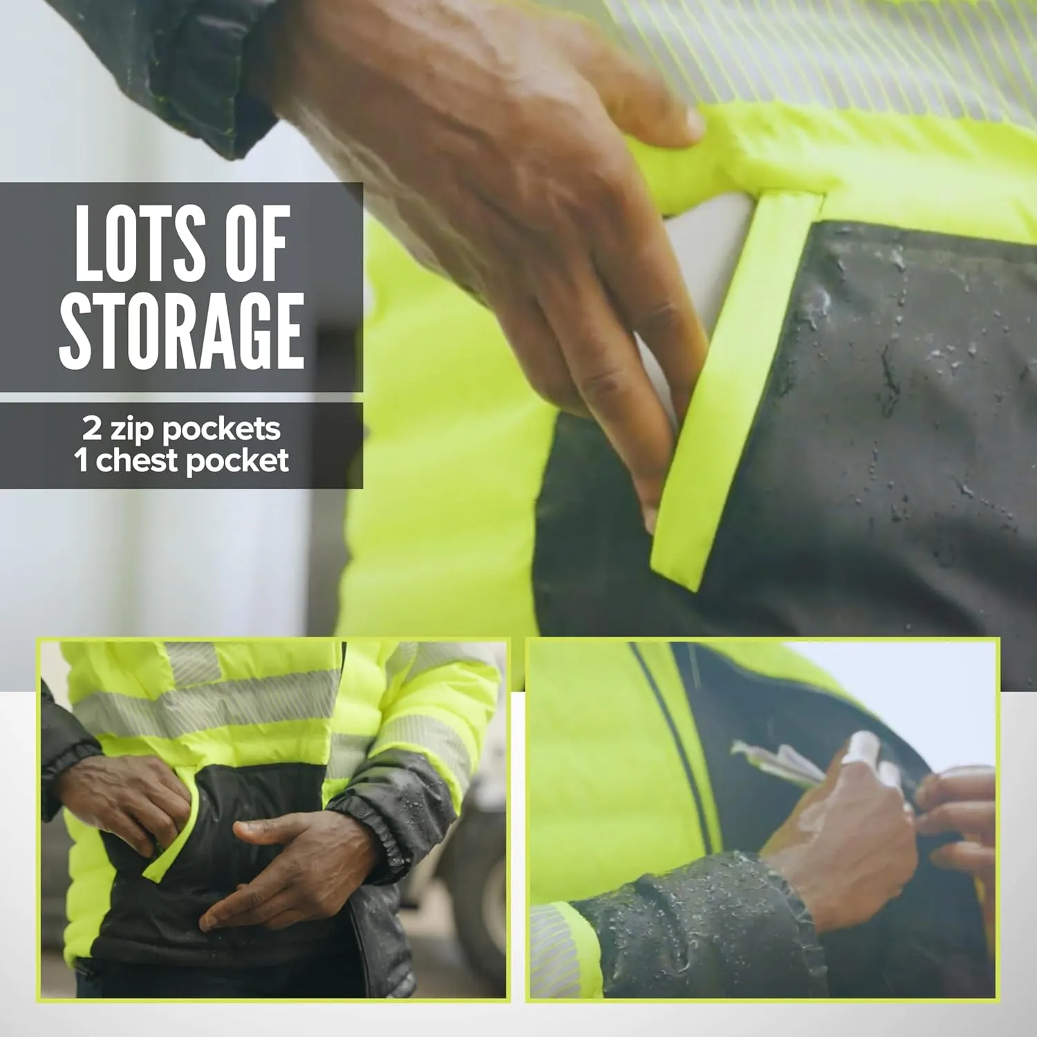 Pioneer Hi Vis Seamless Puffer Jacket for Men - High Visibility Waterproof Winter Parka - ANSI Class 3