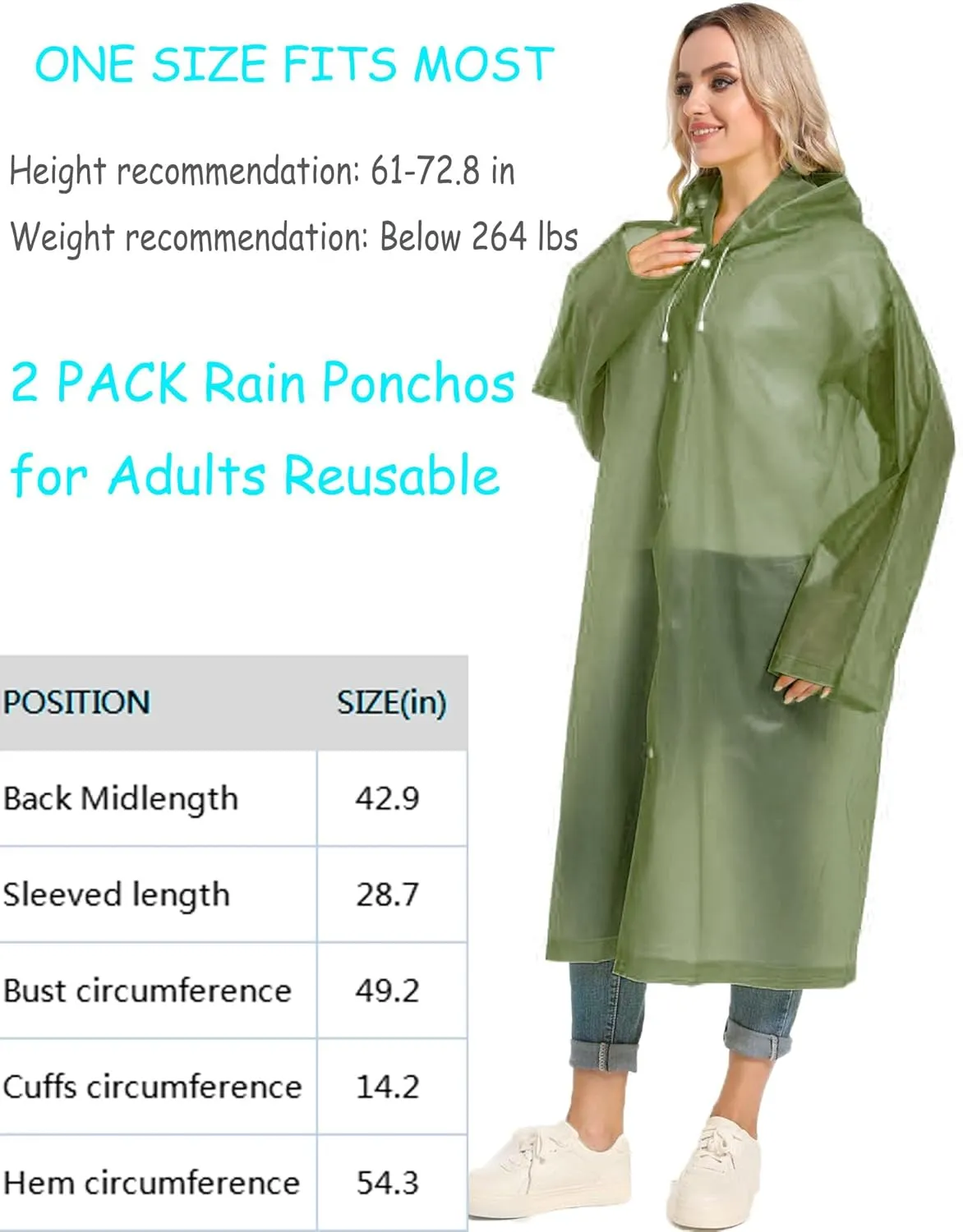 Rain Ponchos for Adults Reusable Raincoats Survival Heavy Duty Military Impermeable 2 Packs Rain Coat