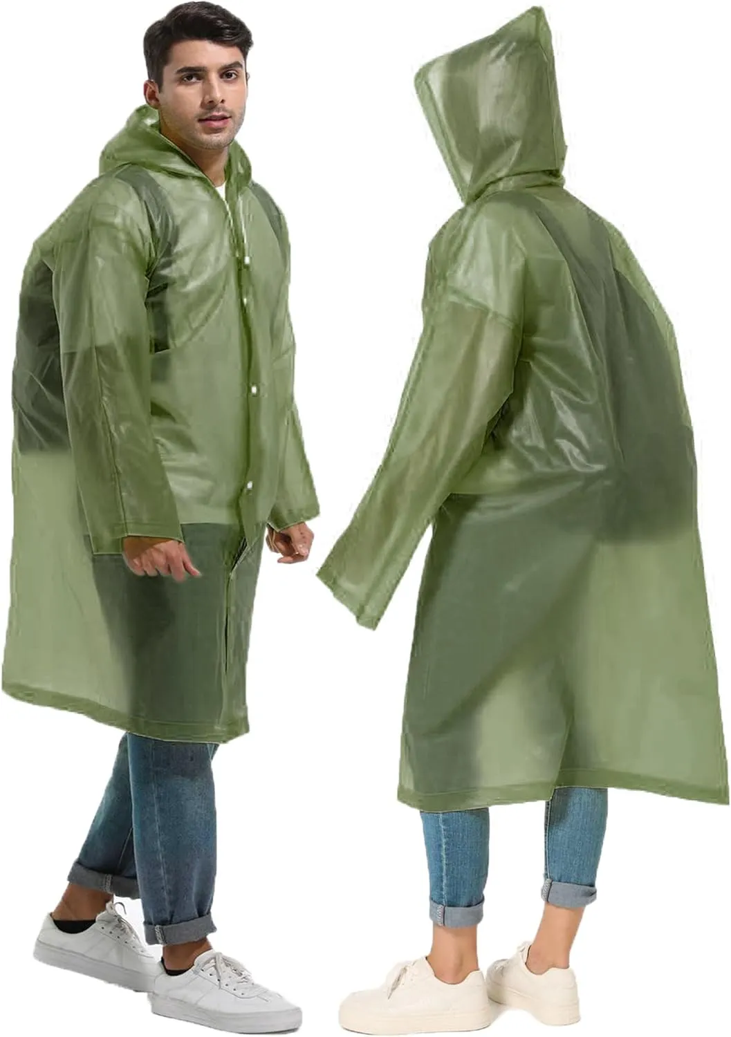 Rain Ponchos for Adults Reusable Raincoats Survival Heavy Duty Military Impermeable 2 Packs Rain Coat