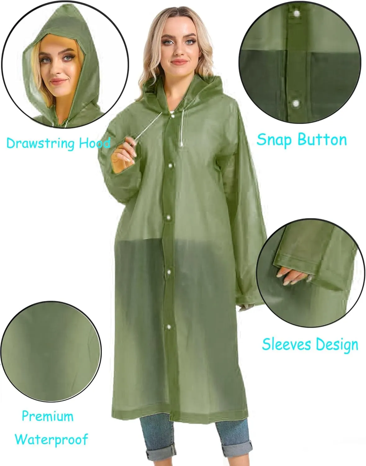 Rain Ponchos for Adults Reusable Raincoats Survival Heavy Duty Military Impermeable 2 Packs Rain Coat