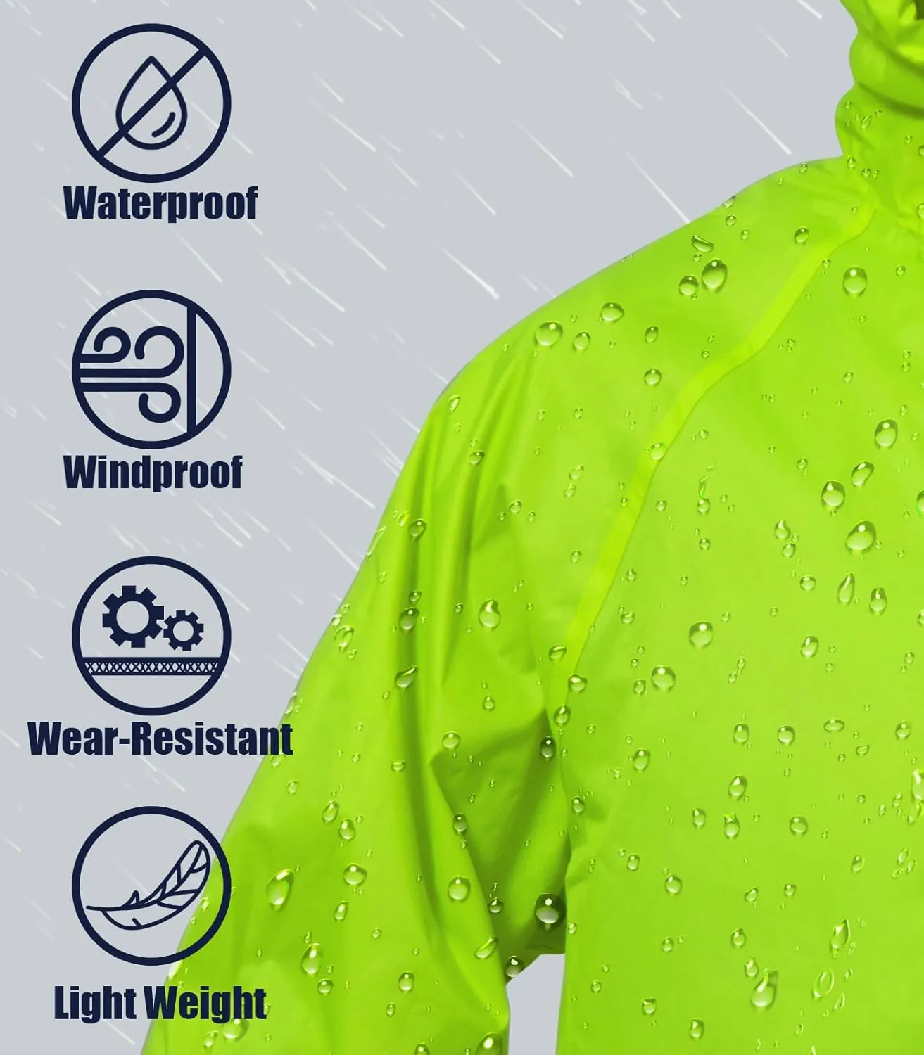 Raincoat for Men Waterproof Long Rain Jacket with Stowable Hood Lightweight Rain Gear Poncho for Unisex