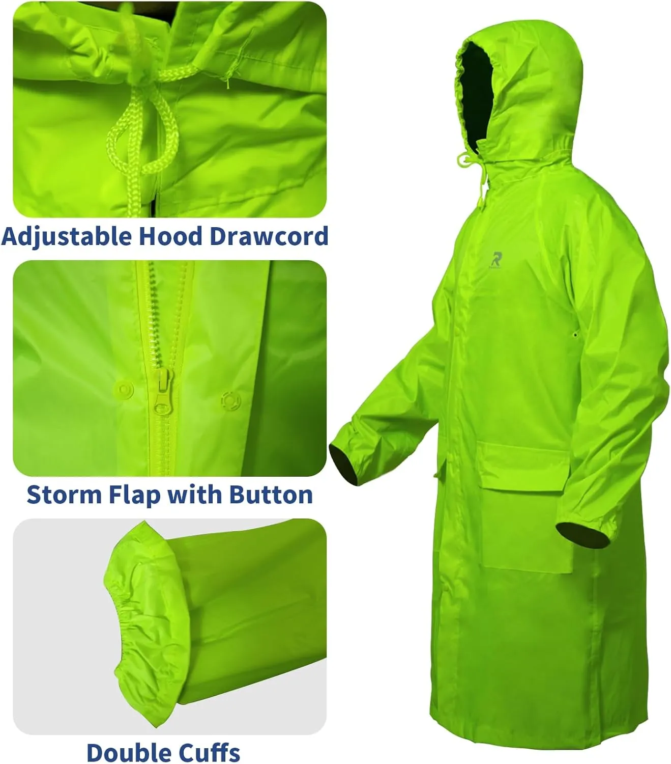 Raincoat for Men Waterproof Long Rain Jacket with Stowable Hood Lightweight Rain Gear Poncho for Unisex