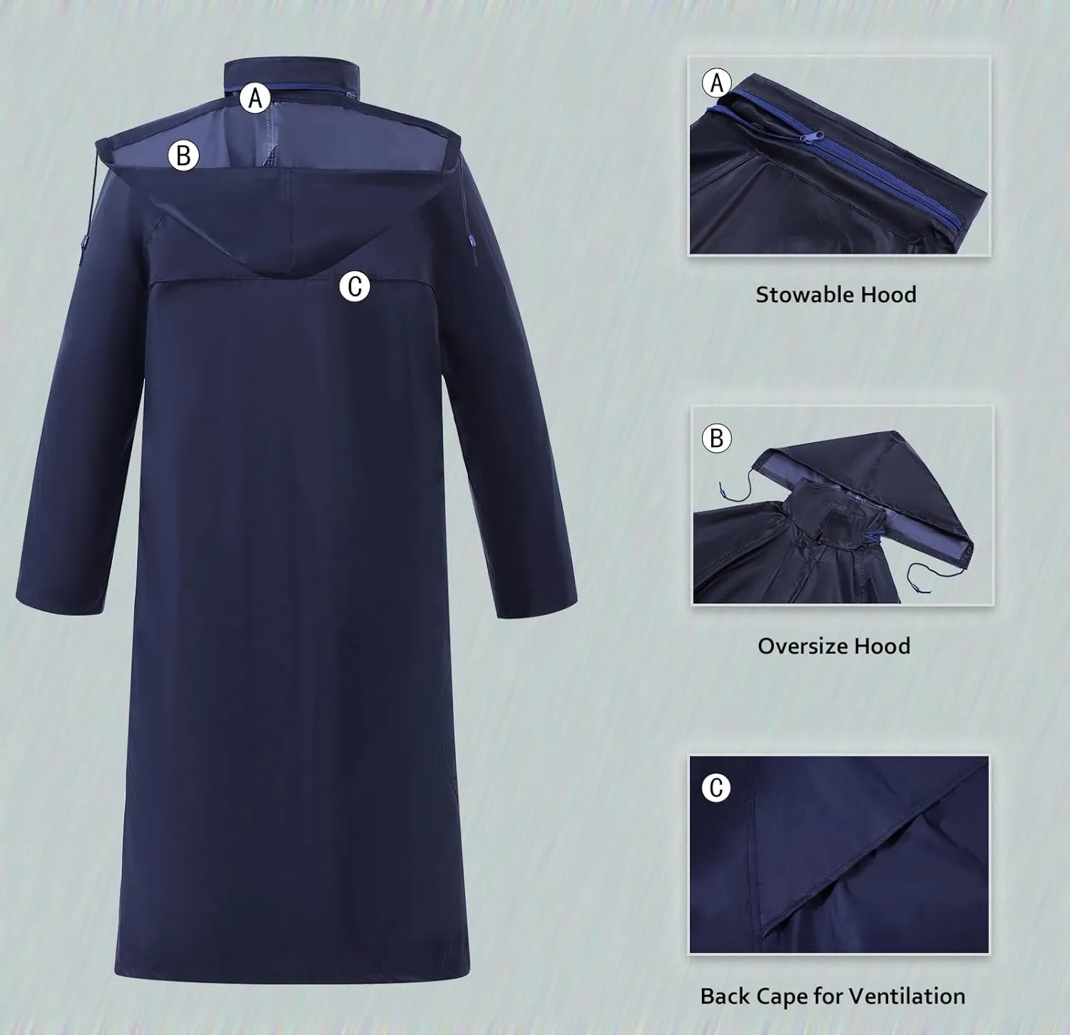 Raincoat for Men Waterproof Long Rain Jacket with Stowable Hood Lightweight Rain Gear Poncho for Unisex