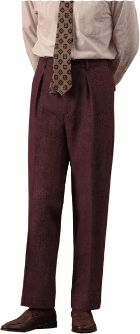 Retro Mens Tweed Suit Pants Herringbone Dress Pants Casual Regular Fit Wool Trousers