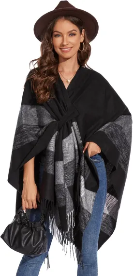 Shawl Wraps for Women, Elegant Knitted Cape Open Front Poncho Scarf Blanket Cardigan Coat for Autumn and Winter