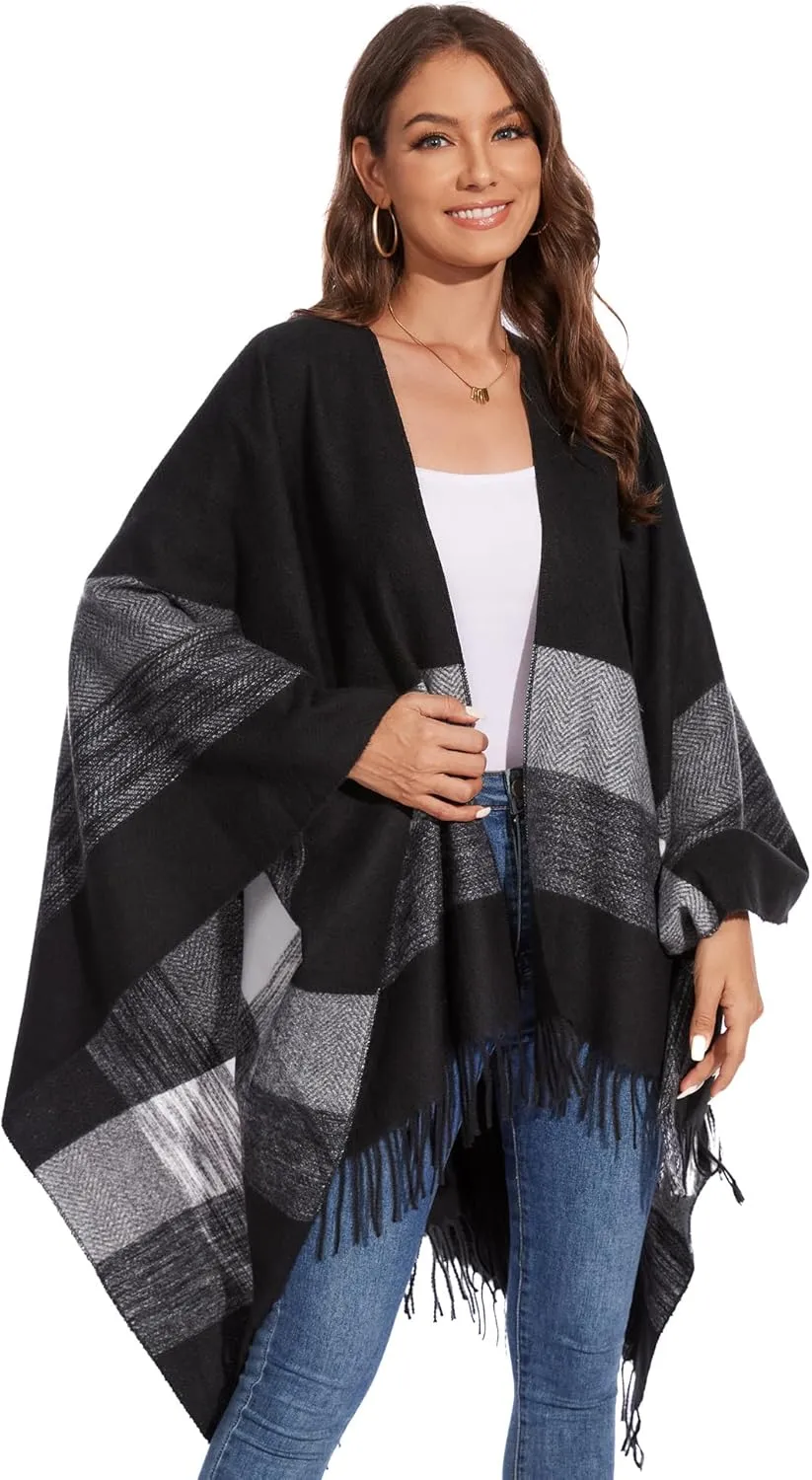 Shawl Wraps for Women, Elegant Knitted Cape Open Front Poncho Scarf Blanket Cardigan Coat for Autumn and Winter