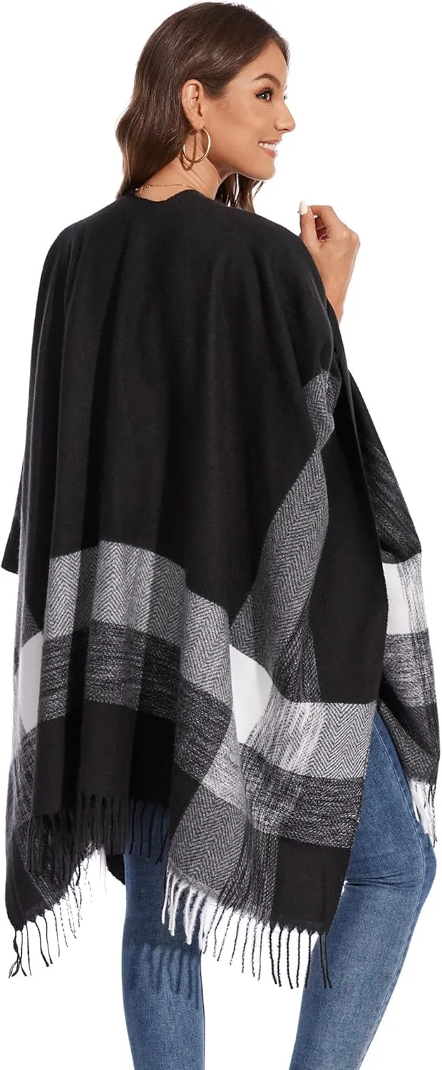 Shawl Wraps for Women, Elegant Knitted Cape Open Front Poncho Scarf Blanket Cardigan Coat for Autumn and Winter