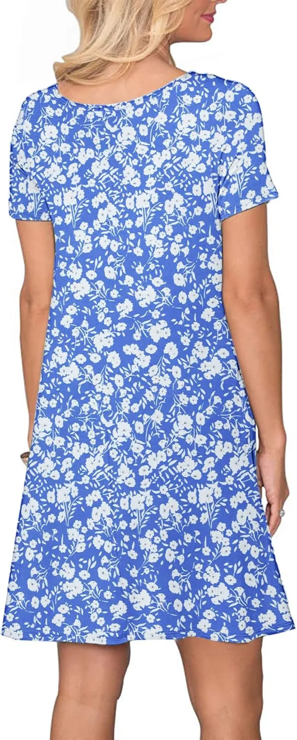WNEEDU Women's Summer Casual T Shirt Dresses Short Sleeve Swing Dress with Pockets