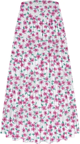 Women's Flowy Maxi Skirt Boho Summer Beach High Waisted Casual A-Line Pleated Long Skirts with Pockets