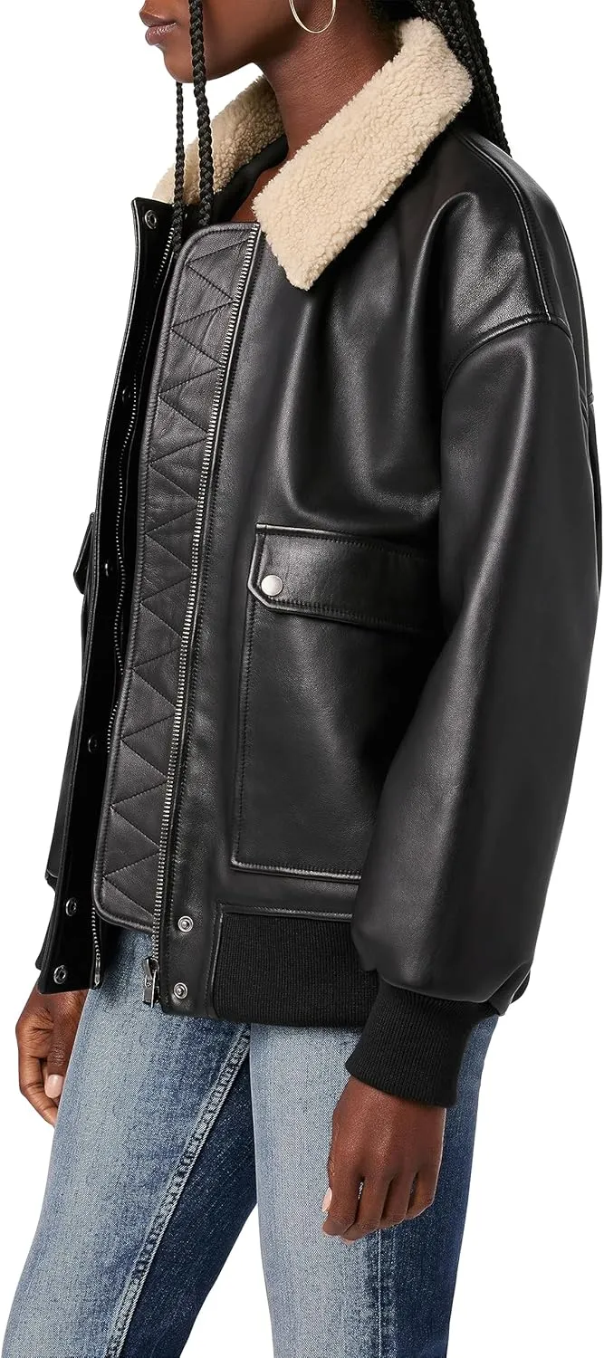 Women's Oversized Leather Bomber Jacket