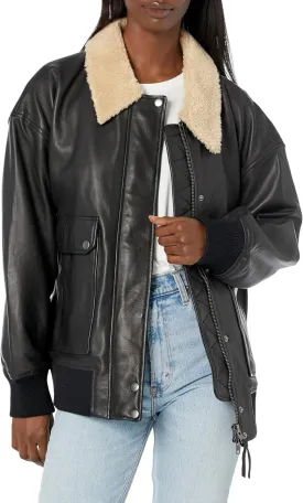 Women's Oversized Leather Bomber Jacket