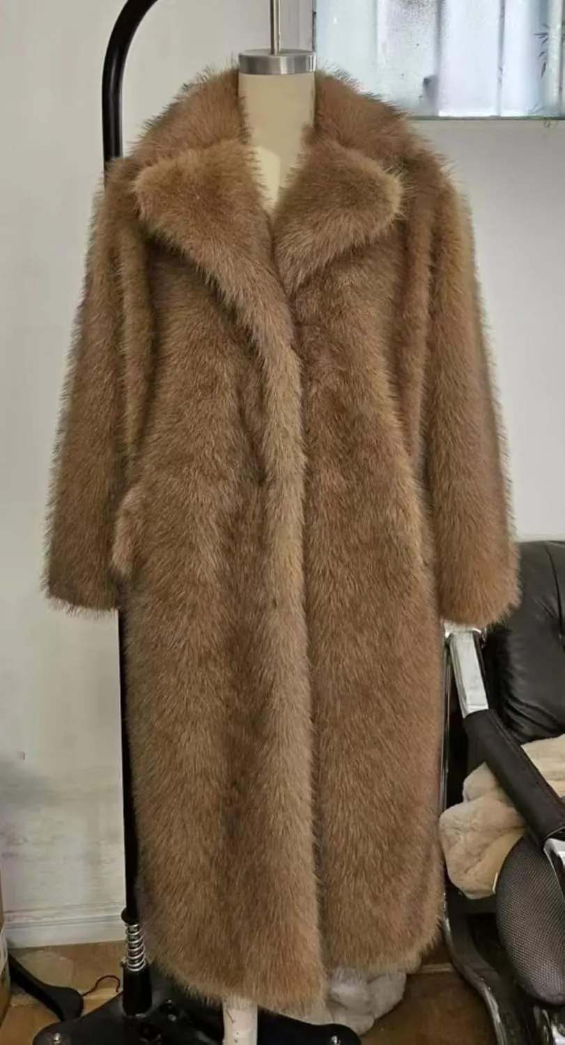 Women's Shaggy Faux Fur Warm Maxi Overcoat Outwear,Fluffy Winter Parka Long Jackets Coats