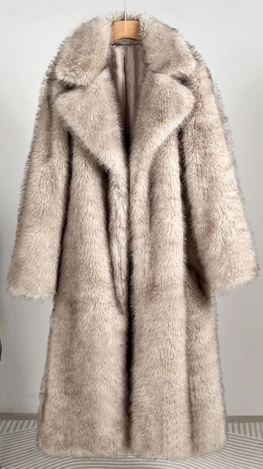 Women's Shaggy Faux Fur Warm Maxi Overcoat Outwear,Fluffy Winter Parka Long Jackets Coats