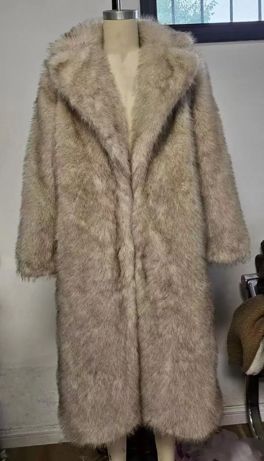 Women's Shaggy Faux Fur Warm Maxi Overcoat Outwear,Fluffy Winter Parka Long Jackets Coats