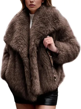 Yimoon Womens Faux Fur Coat Lapel Open Front Fluffy Shaggy Jacket Winter Warm Furry Overcoat